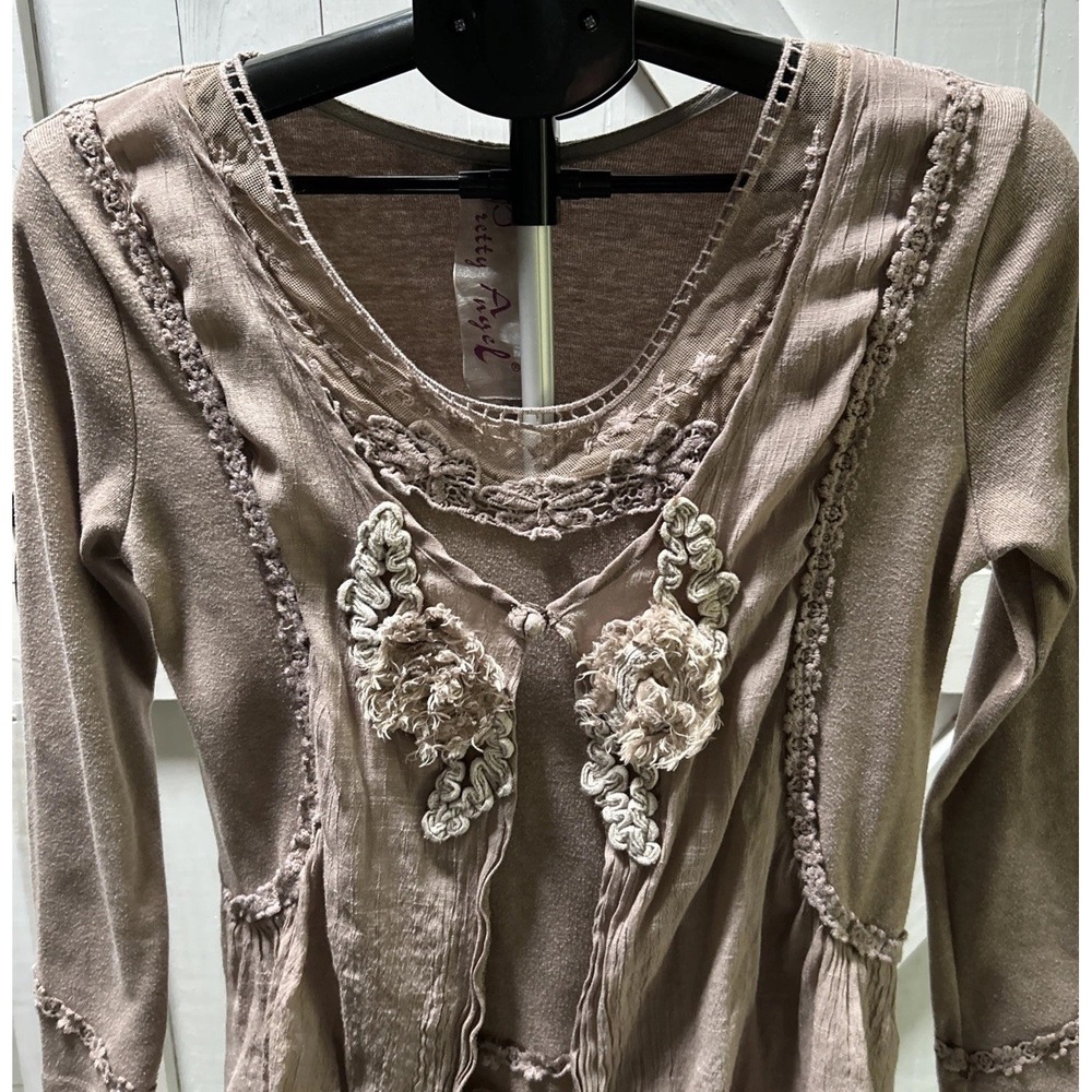 Pretty Angel Womens S Lt. Brown Lace  Layered Ethereal Coquette Tunic/Dress Boho - Picture 2 of 14